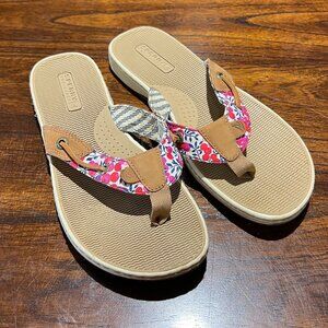Sperry Top-Sider Flip-Flops - Red, White, Blue, Purple Floral - Size 8